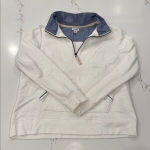 L.L. Bean Women’s Quarter Zip Pullover Sweatshirt Size S Petite White Blue